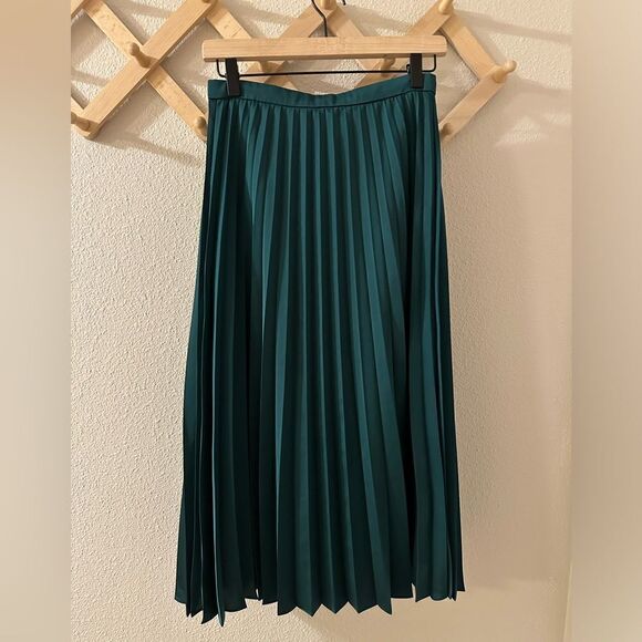 J.Crew Pleated midi skirt AC473 ACADEMIC GREEN 00 - Picture 3 of 9
